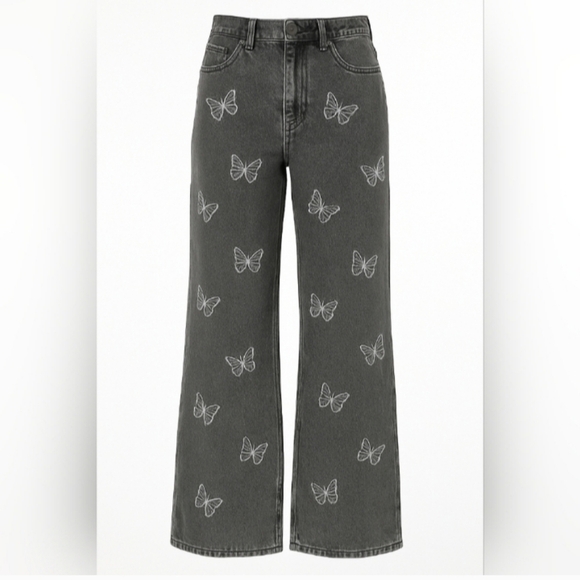 Butterfly Embroidered Gray Women Jeans - Picture 5 of 7